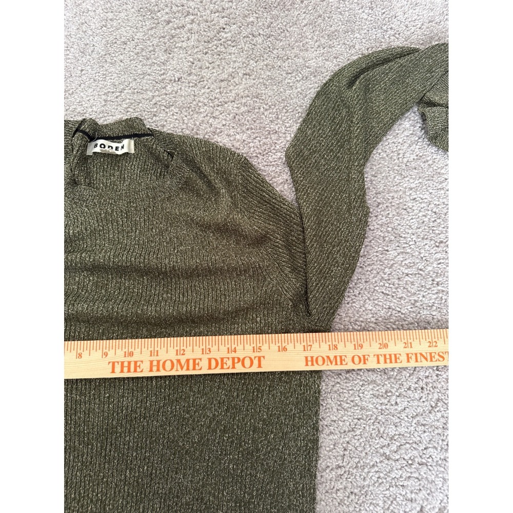Boden Olive Green Metallic Thread Sweater Sz XL Ruffle Sleeves Semi Sheer Luxury - Picture 6 of 8
